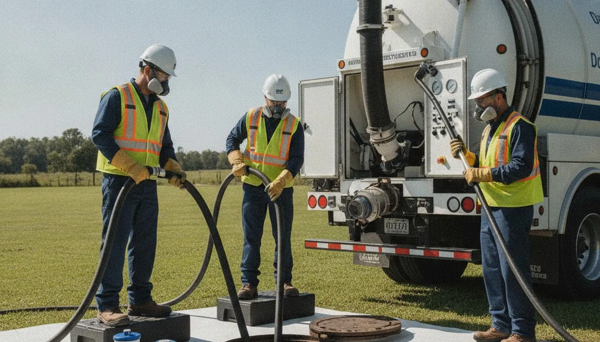 Cleveland, OH plumber cleaning a septic tank for residential septic system maintenance